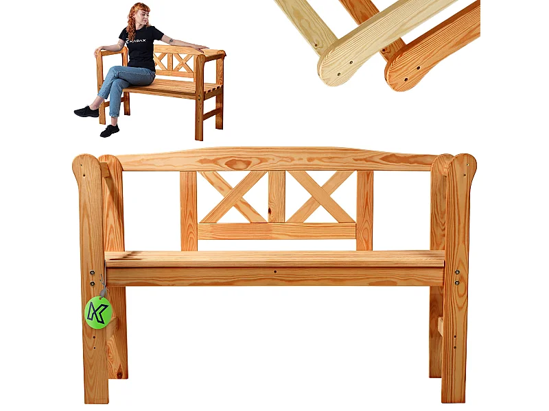 Banc de jardin KADAX, 120 x 47 x 81,5 cm, banc en panneaux de fibres, banc avec espace de rangement et dossier, banc en bois résistant aux intempéries pour jardin,
