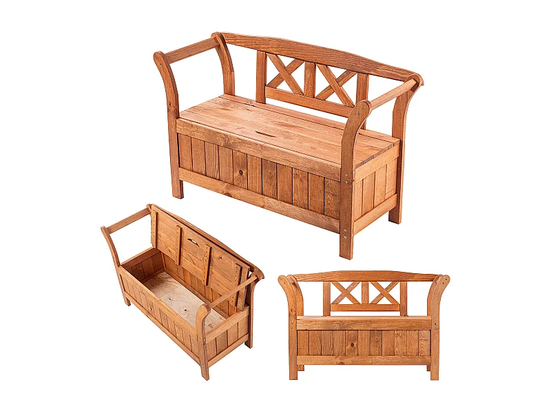 KADAX Tuinbank, 119 x 43 x 75 cm, bank van een vezelplaat, zitbank met opbergruimte en rugleuning, weerbestendige houten bank voor tuin, balkon, 119 cm, gouden