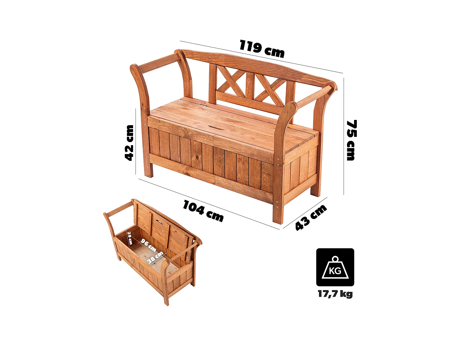 KADAX Ławka ogrodowa ze skrzynią Rosay złoty dąb