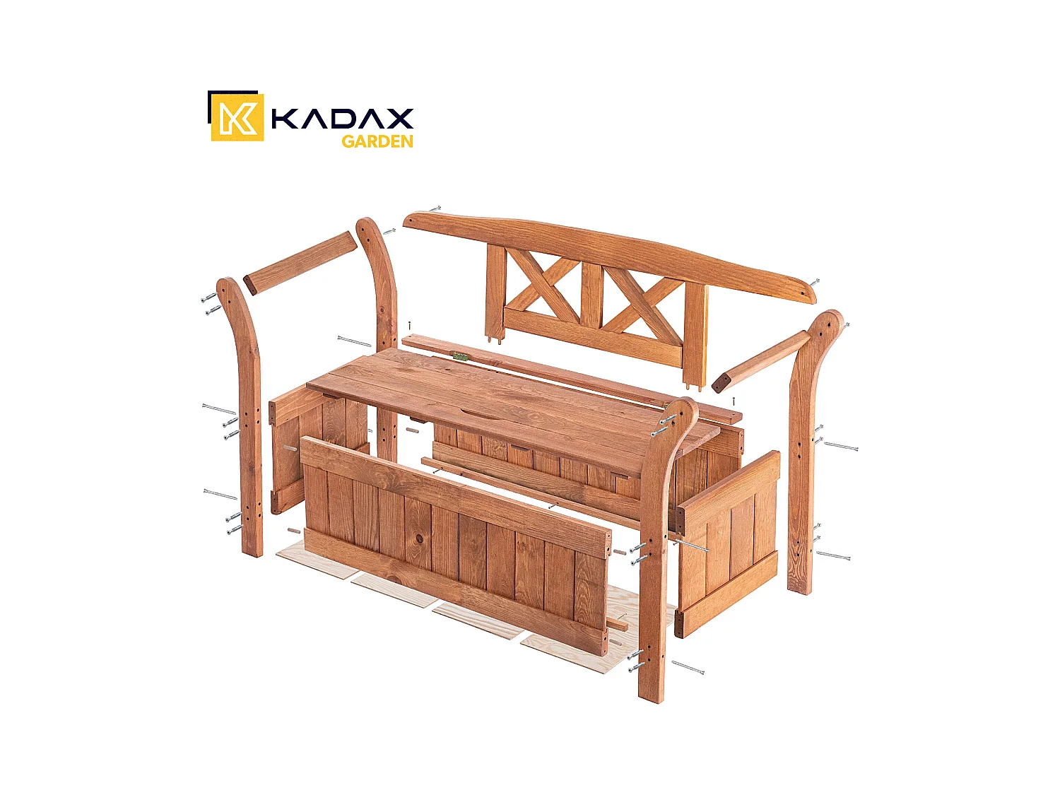 KADAX Ławka ogrodowa ze skrzynią Rosay złoty dąb