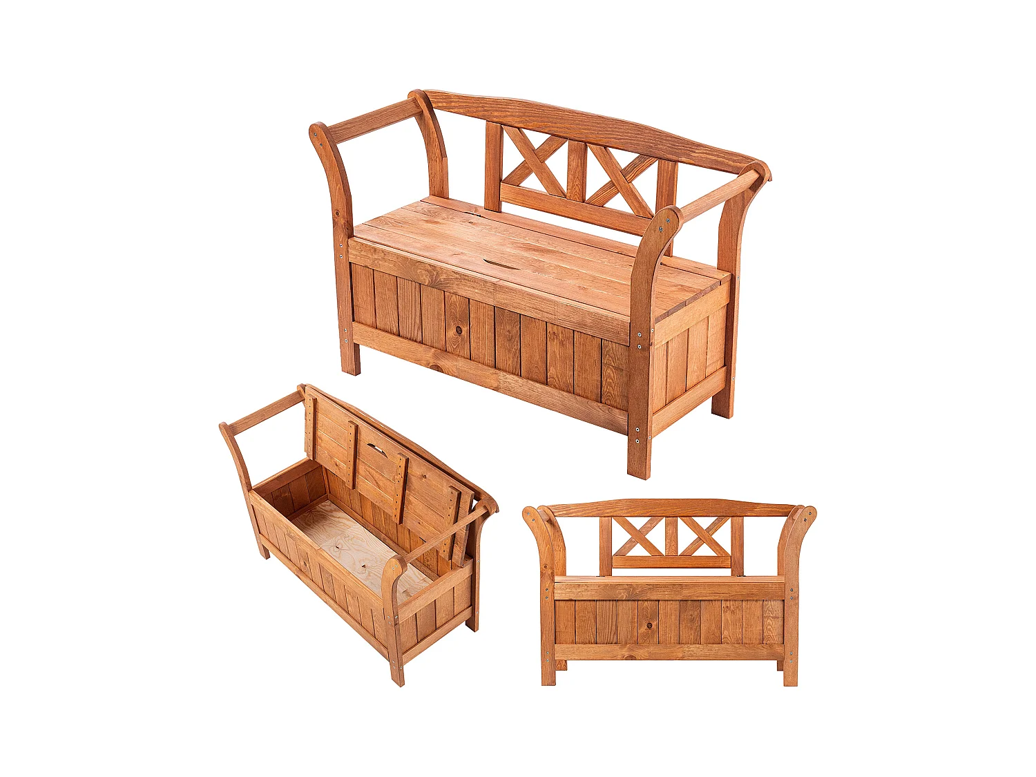 Banc de jardin KADAX, 119 x 43 x 75 cm, banc en panneaux de fibres, banc avec espace de rangement et dossier, banc en bois résistant aux intempéries pour jardin,