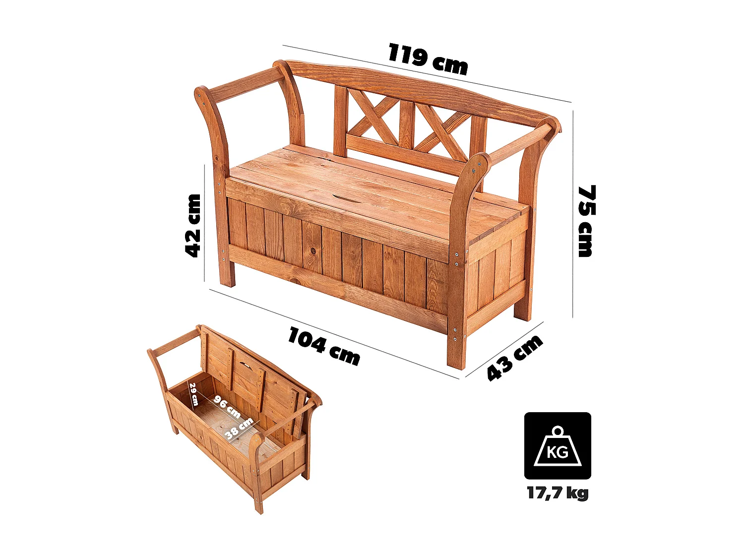 KADAX Ławka ogrodowa ze skrzynią Rosay złoty dąb