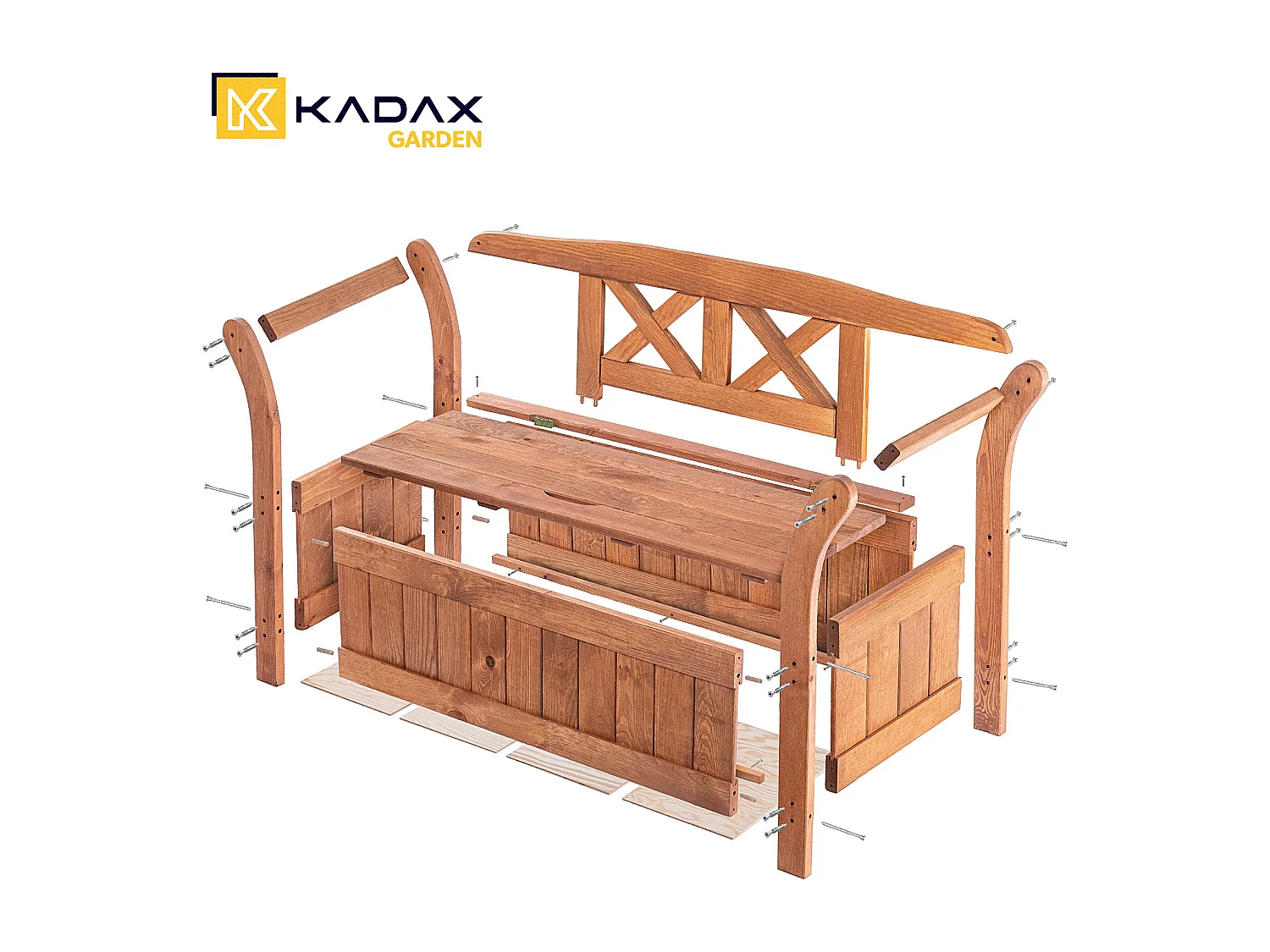 KADAX Ławka ogrodowa ze skrzynią Rosay złoty dąb