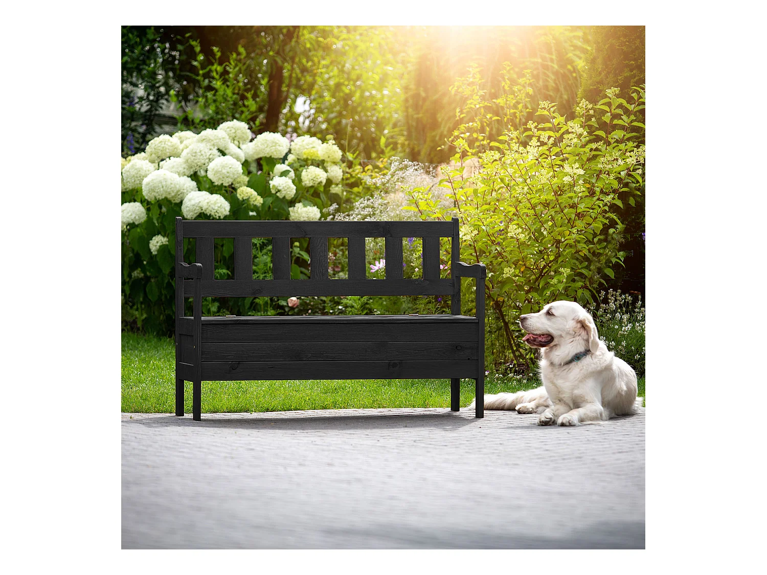 KADAX Tuinbank, 120 x 47 x 81,5 cm, bank van een vezelplaat, zitbank met opbergruimte en rugleuning, weerbestendige houten bank voor tuin, balkon, 120 cm, antraciet