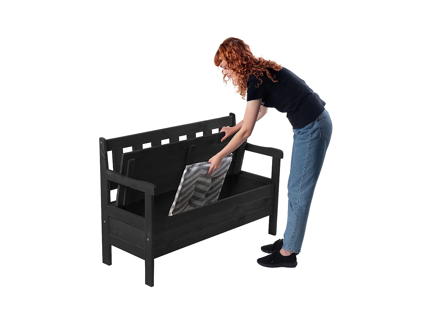 KADAX Tuinbank, 120 x 47 x 81,5 cm, bank van een vezelplaat, zitbank met opbergruimte en rugleuning, weerbestendige houten bank voor tuin, balkon, 120 cm, antraciet