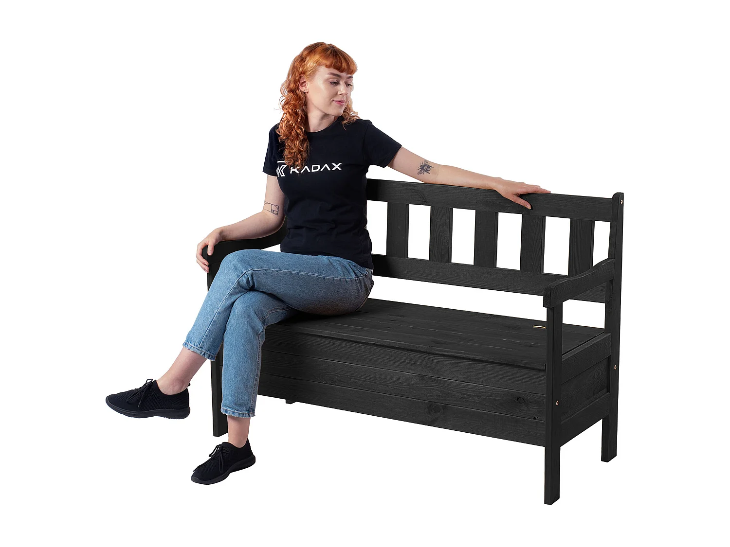 Banc de jardin KADAX, 120 x 47 x 81,5 cm, banc en panneaux de fibres, banc avec espace de rangement et dossier, banc en bois résistant aux intempéries pour jardin,