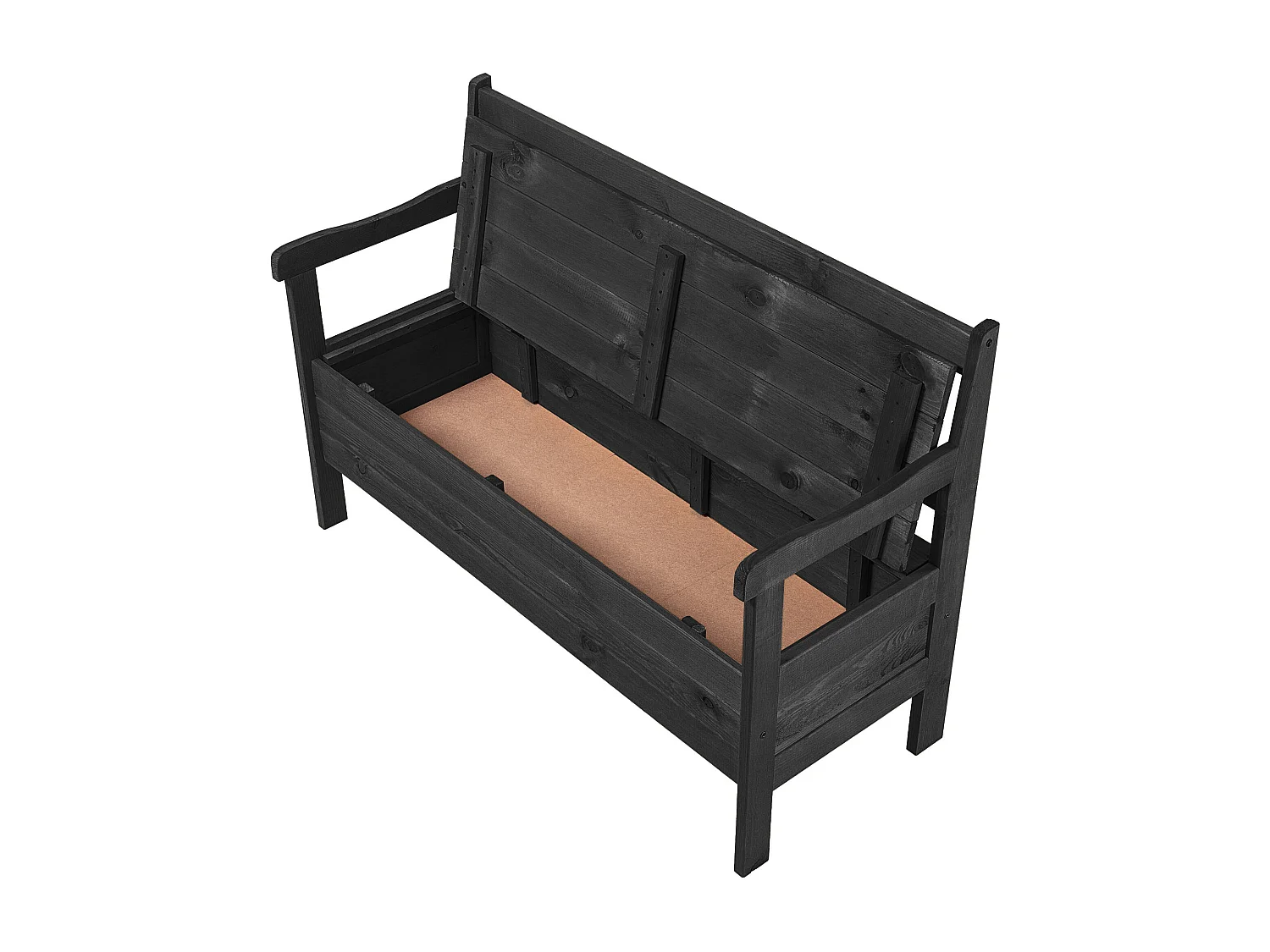 Banc de jardin KADAX, 120 x 47 x 81,5 cm, banc en panneaux de fibres, banc avec espace de rangement et dossier, banc en bois résistant aux intempéries pour jardin,