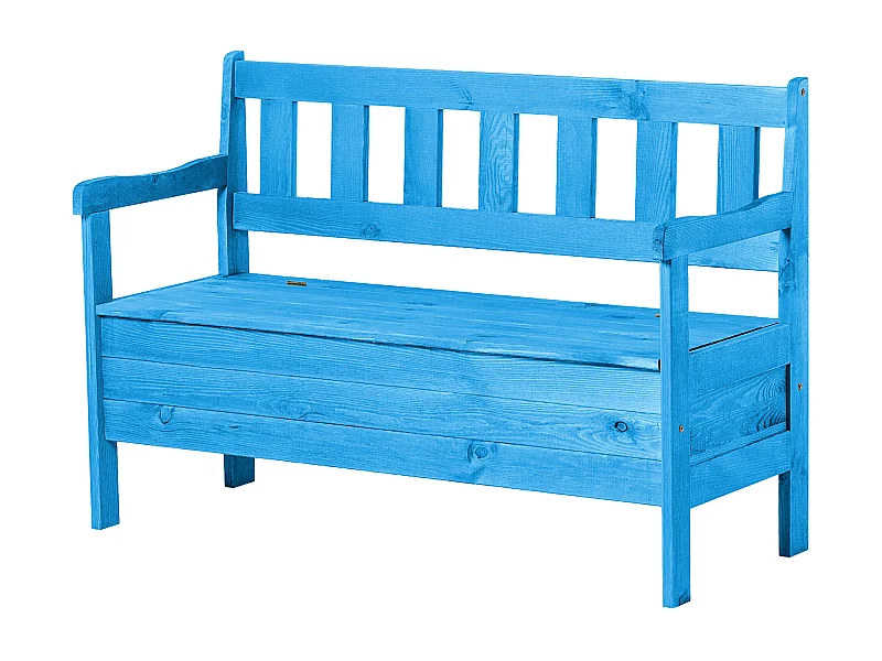 KADAX Tuinbank, 120 x 47 x 81,5 cm, bank van een vezelplaat, zitbank met opbergruimte en rugleuning, weerbestendige houten bank voor tuin, balkon, 120 cm, blauw
