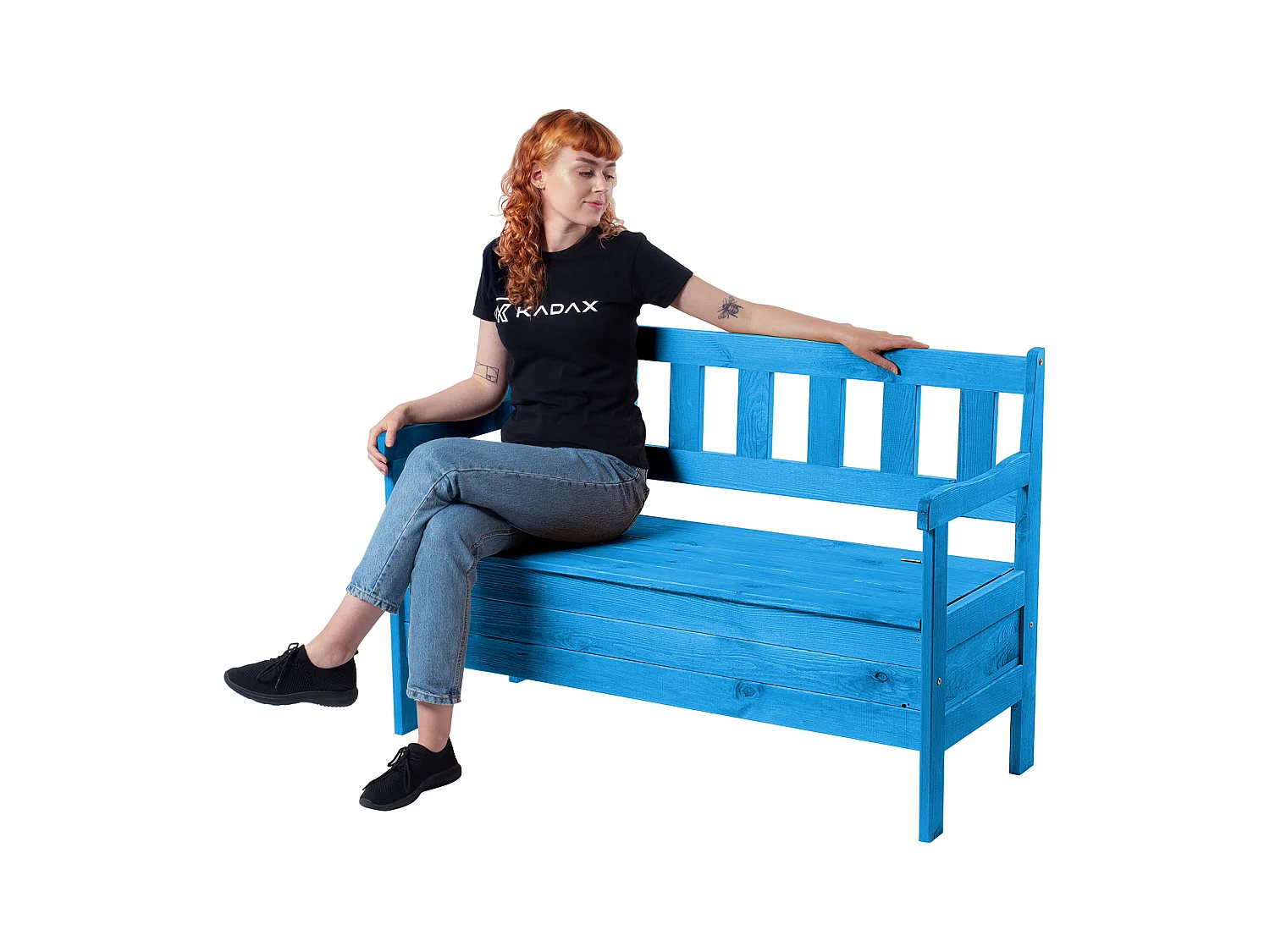 KADAX Tuinbank, 120 x 47 x 81,5 cm, bank van een vezelplaat, zitbank met opbergruimte en rugleuning, weerbestendige houten bank voor tuin, balkon, 120 cm, blauw