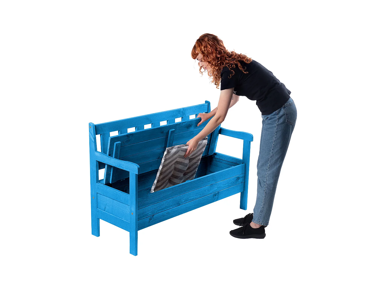 KADAX Tuinbank, 120 x 47 x 81,5 cm, bank van een vezelplaat, zitbank met opbergruimte en rugleuning, weerbestendige houten bank voor tuin, balkon, 120 cm, blauw