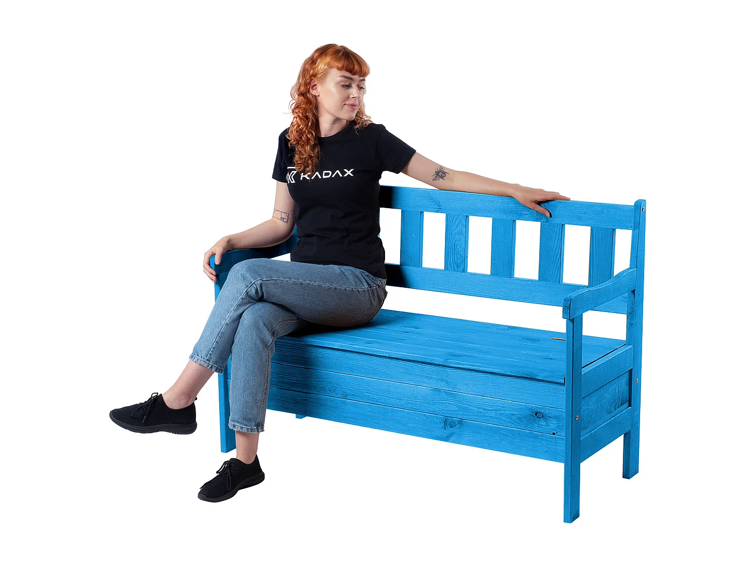 Banc de jardin KADAX, 120 x 47 x 81,5 cm, banc en panneaux de fibres, banc avec espace de rangement et dossier, banc en bois résistant aux intempéries pour jardin,