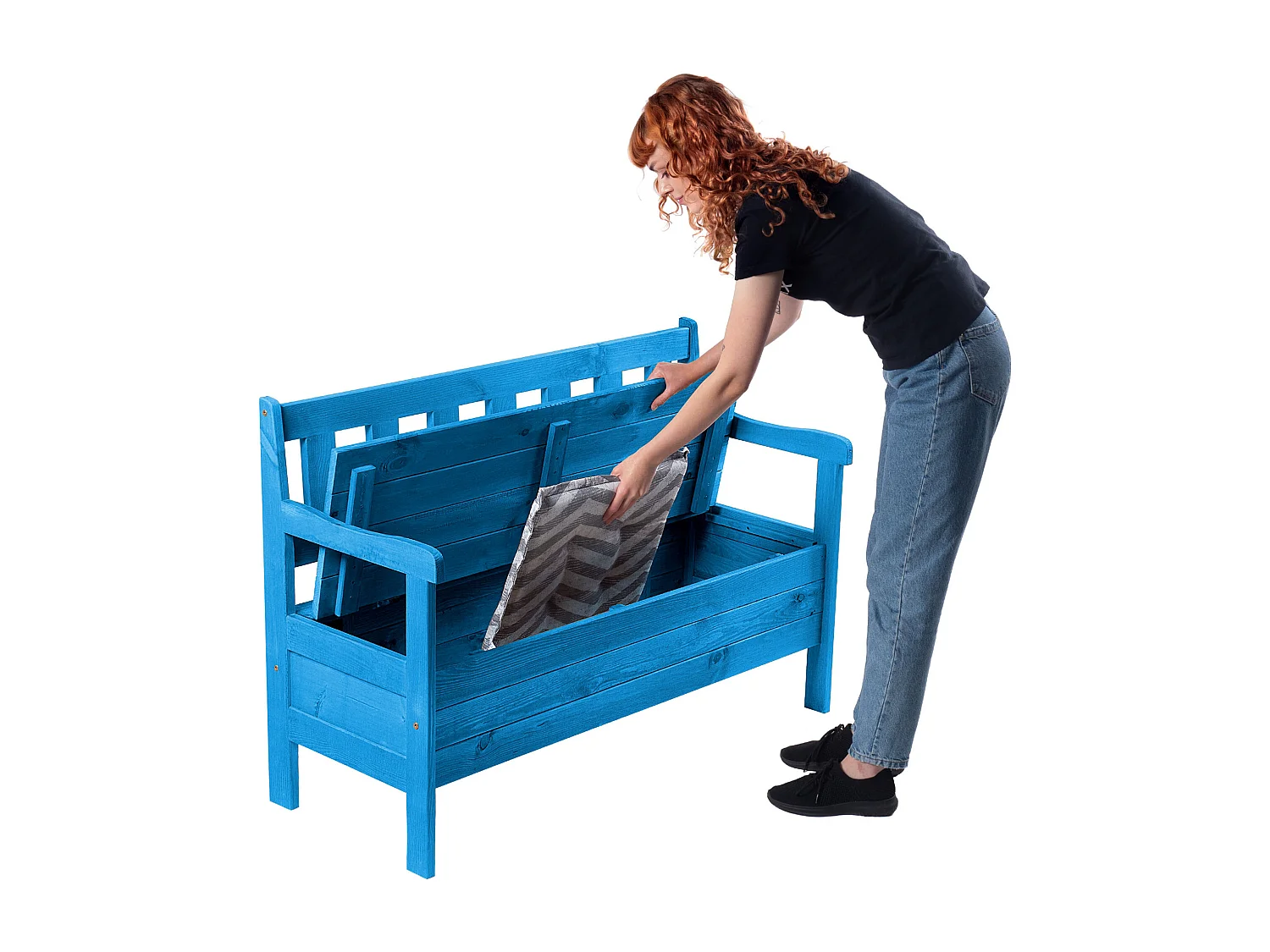 Banc de jardin KADAX, 120 x 47 x 81,5 cm, banc en panneaux de fibres, banc avec espace de rangement et dossier, banc en bois résistant aux intempéries pour jardin,