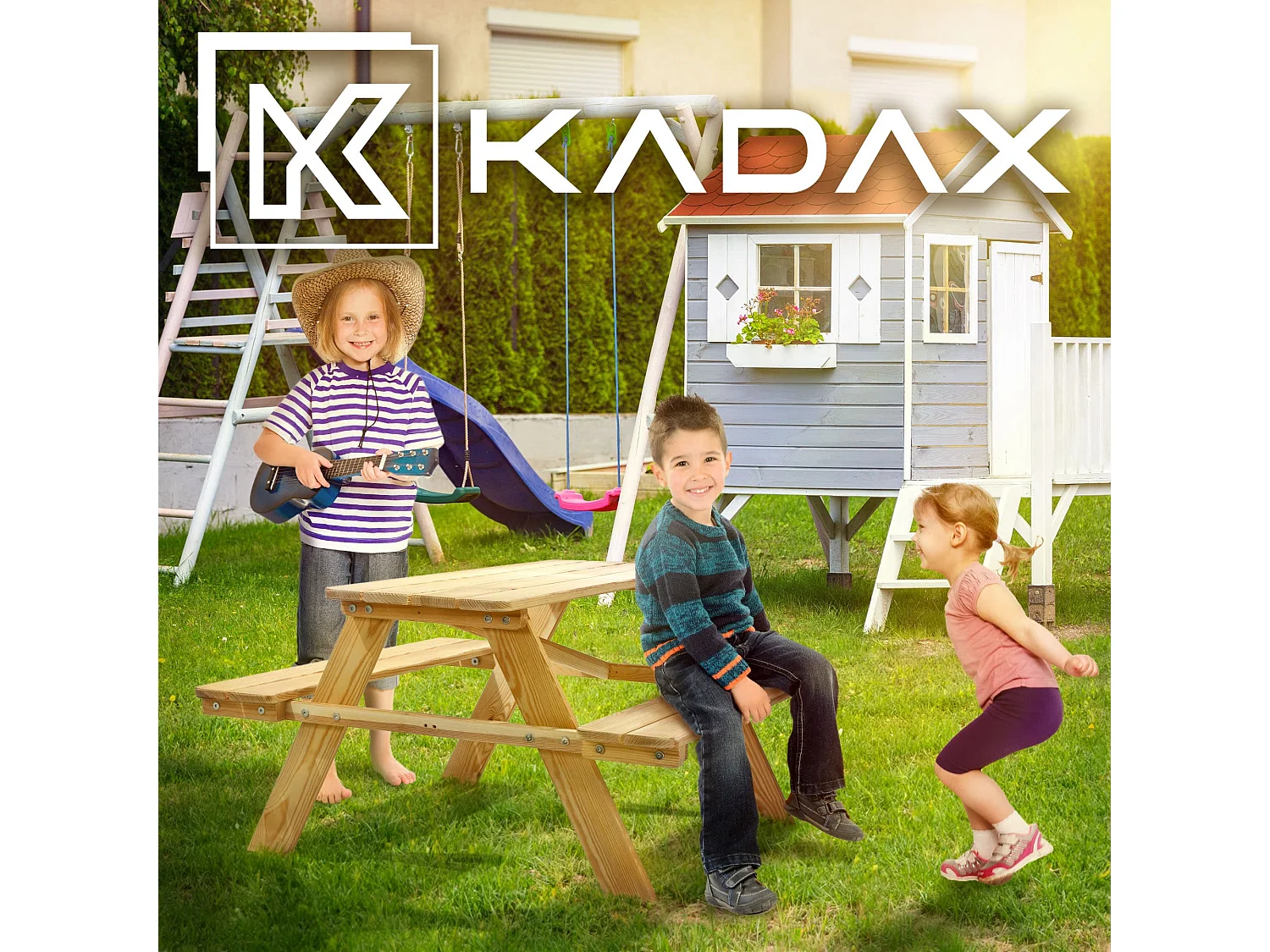 KADAX Table de pique-nique pour enfants avec bancs, mobilier pour enfants pour pique-nique, table pour enfants en bois, ensemble de pique-nique pour le jardin,
