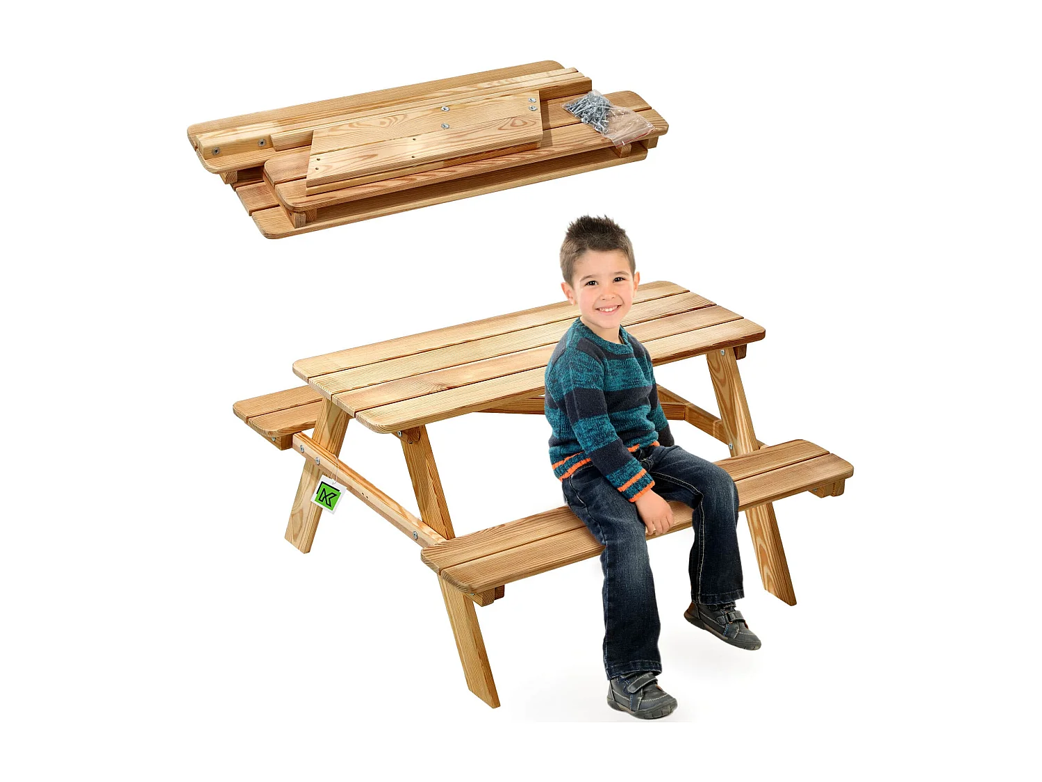 KADAX Table de pique-nique pour enfants avec bancs, mobilier pour enfants pour pique-nique, table pour enfants en bois, ensemble de pique-nique pour le jardin,