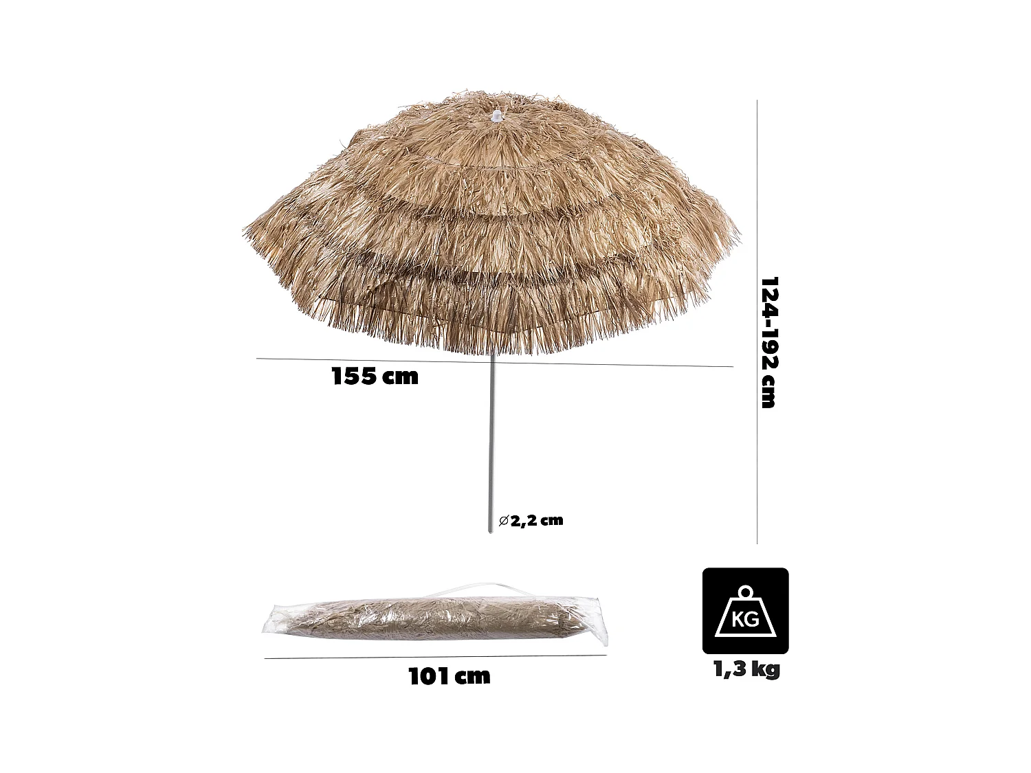 KADAX Sonnenschirm rund für Balkon, Garten, Terrasse, Schwimmbad und Strand, höhenverstellbarer Sonnenschirm, Terrassenschirm, braun/ecru