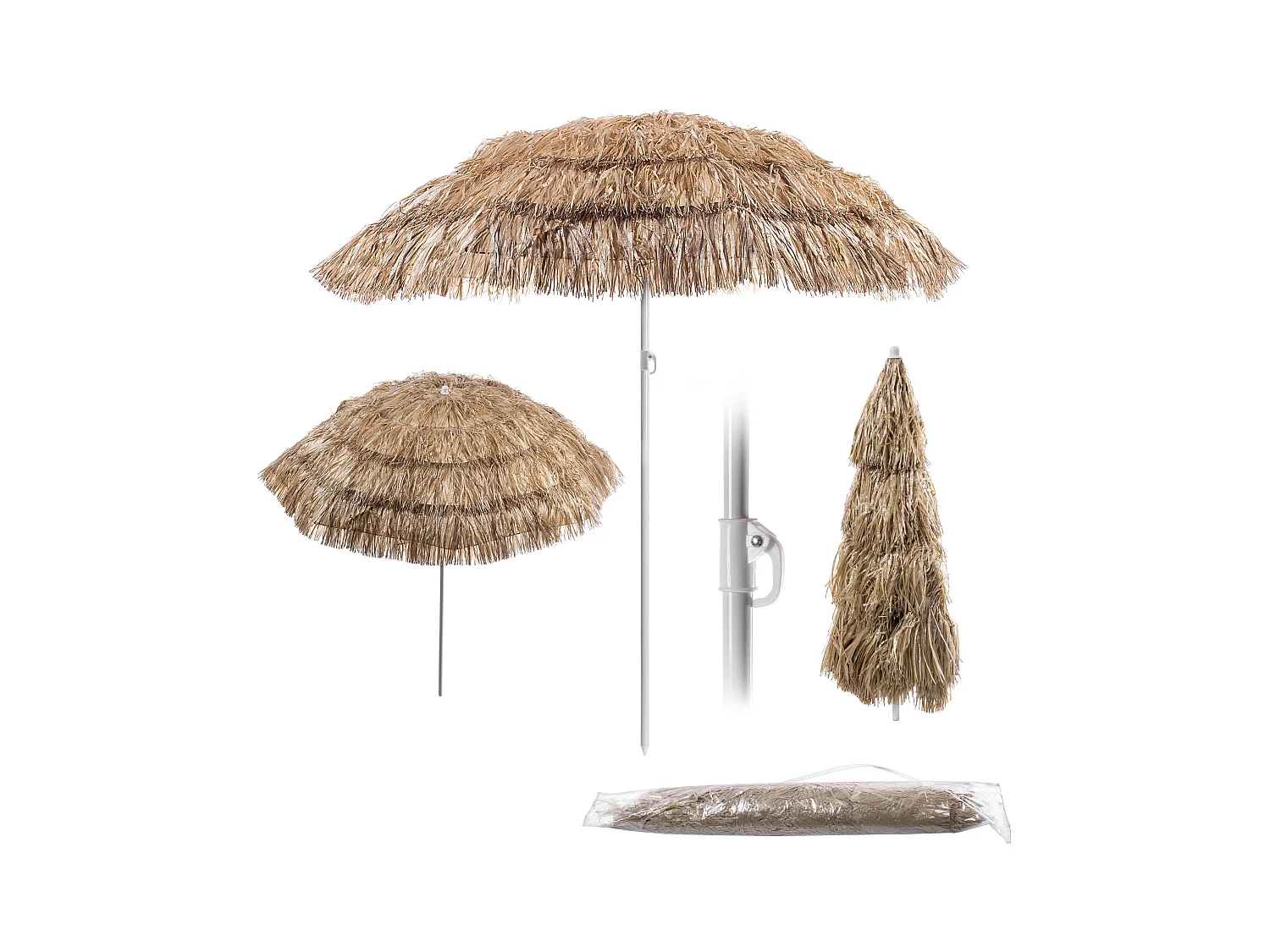 Parasol rond KADAX pour balcon, jardin, terrasse, piscine et plage, parasol réglable en hauteur, parasol de terrasse, marron/écru