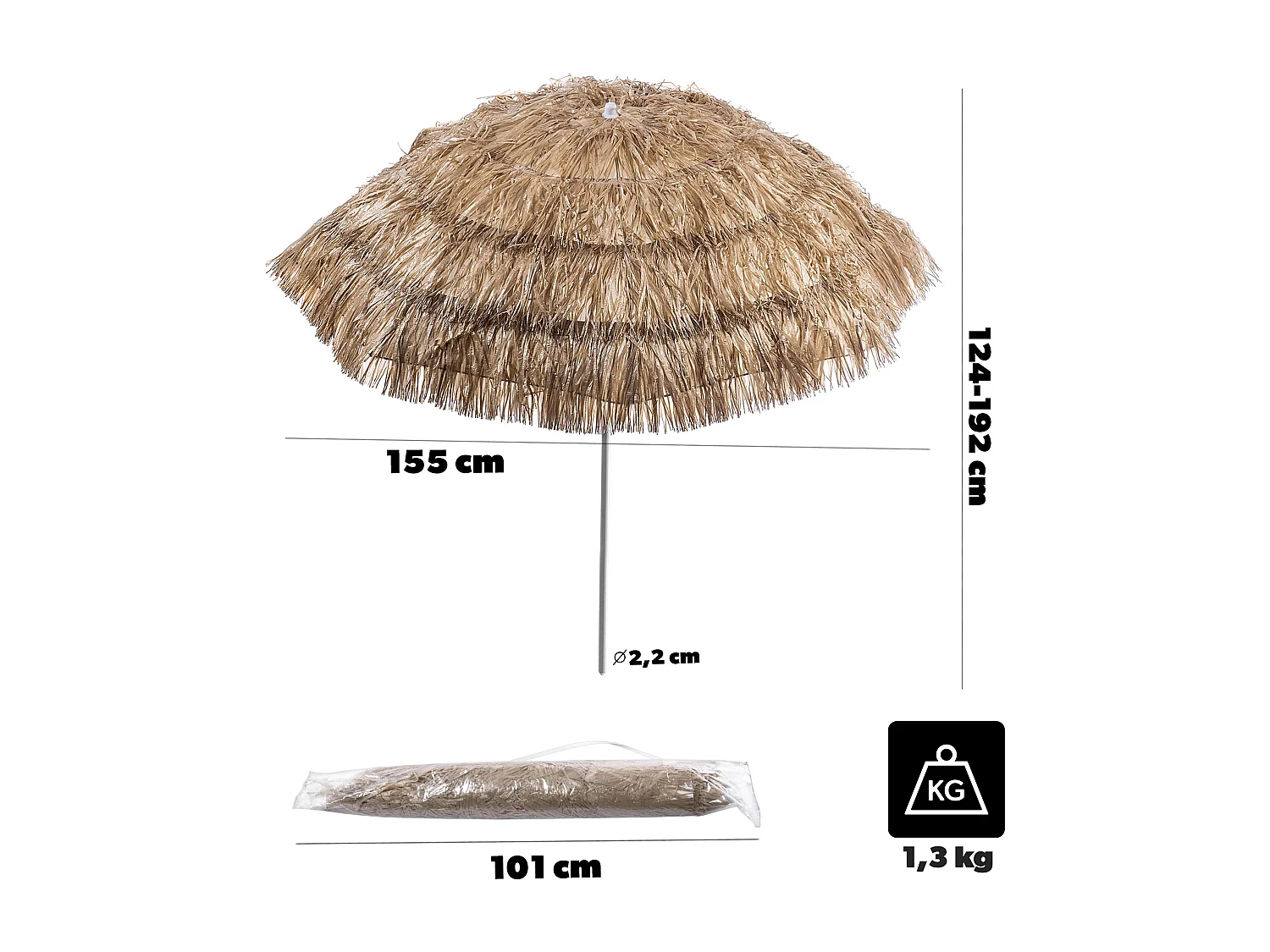 Parasol rond KADAX pour balcon, jardin, terrasse, piscine et plage, parasol réglable en hauteur, parasol de terrasse, marron/écru