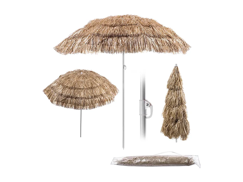 Parasol rond KADAX pour balcon, jardin, terrasse, piscine et plage, parasol réglable en hauteur, parasol de terrasse, marron/écru