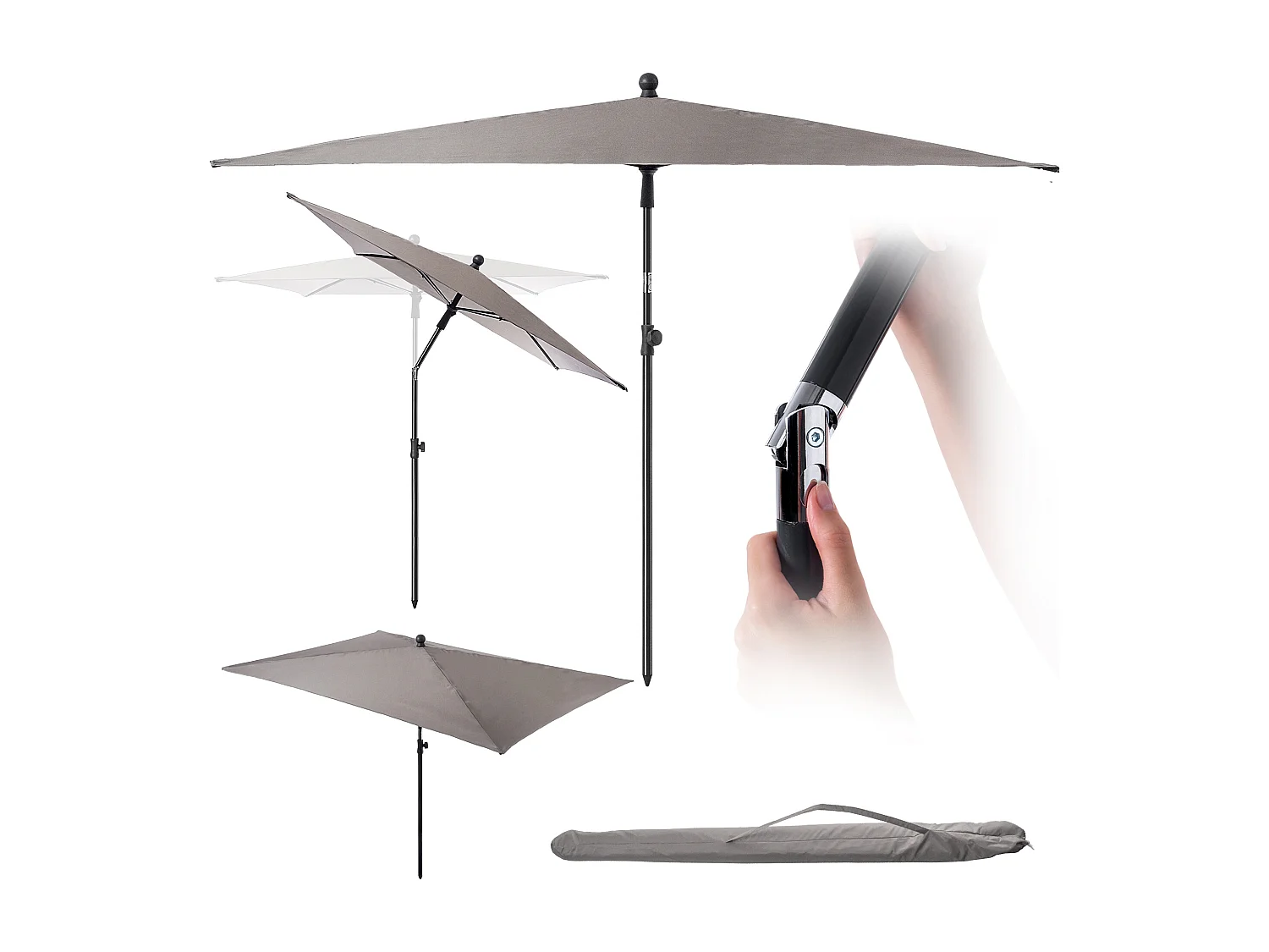 Sombrilla de balcón rectangular KADAX, 210 x 140 cm, altura regulable para balcón y terraza, sombrilla de terraza plegable con bolsa de transporte, color topo, 210