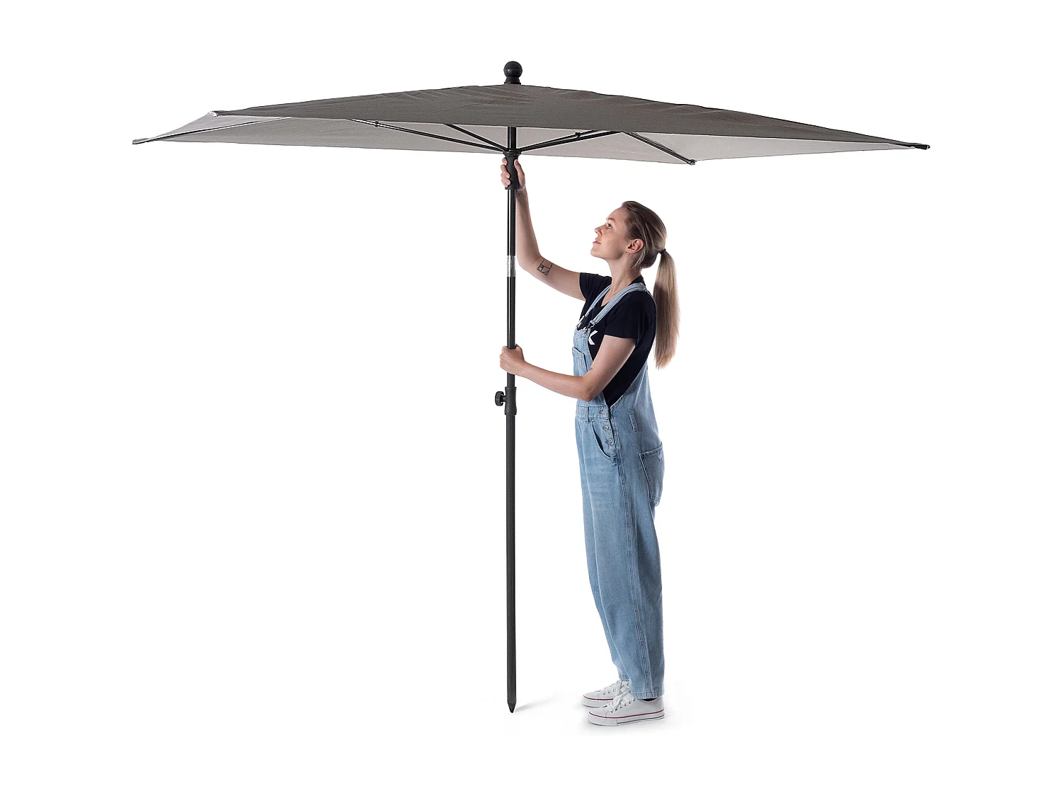 Sombrilla de balcón rectangular KADAX, 210 x 140 cm, altura regulable para balcón y terraza, sombrilla de terraza plegable con bolsa de transporte, color topo, 210