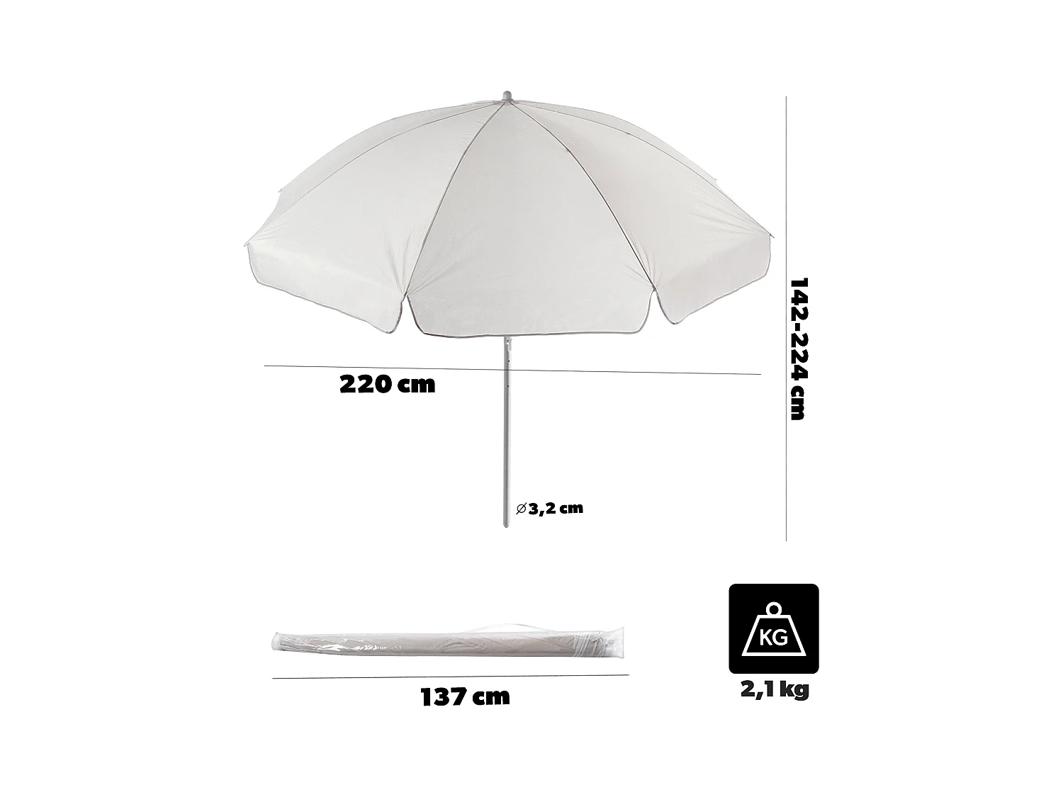 KADAX Parasol ogrodowy Igal biały 220cm