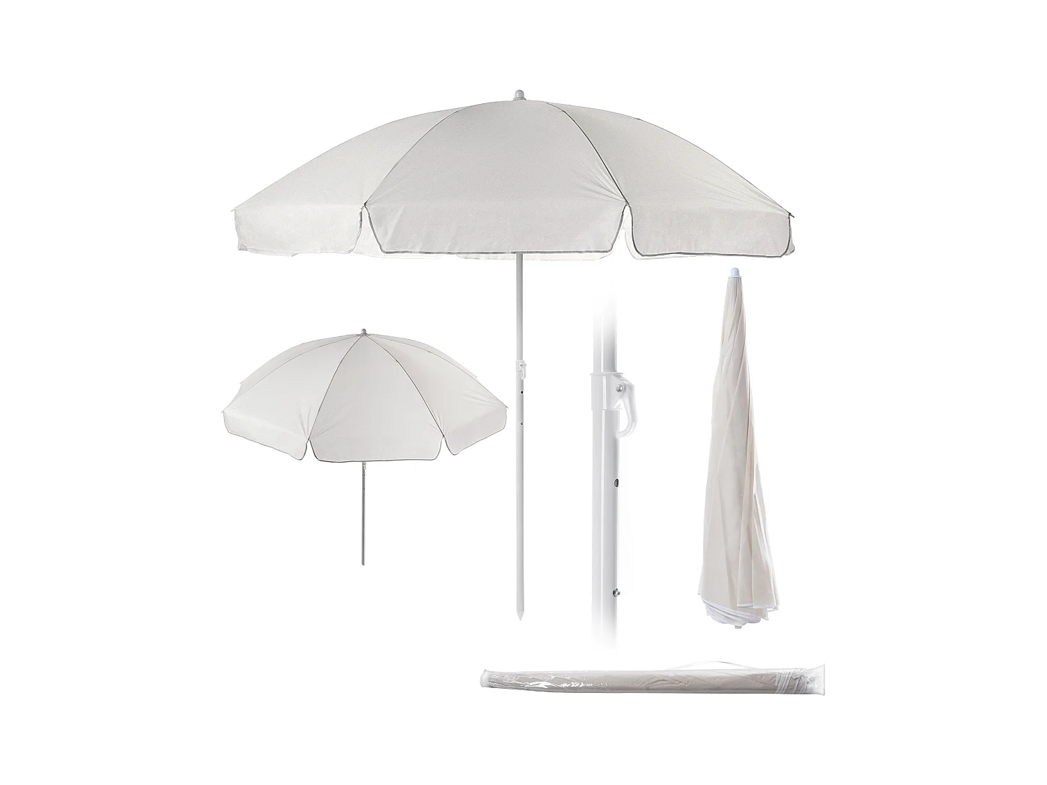 Parasol rond KADAX, 220 x 142-224 cm, parasol de terrasse, brise-vue, parasol réglable en hauteur pour balcon, jardin, terrasse, piscine et plage, écru