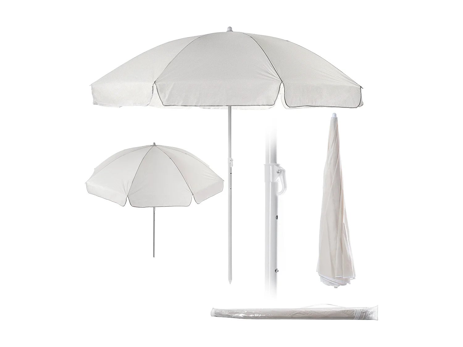 Parasol rond KADAX, 220 x 142-224 cm, parasol de terrasse, brise-vue, parasol réglable en hauteur pour balcon, jardin, terrasse, piscine et plage, écru