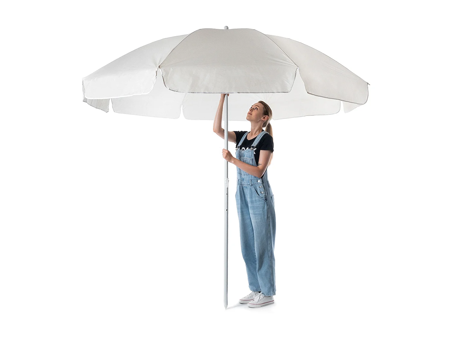 Parasol rond KADAX, 220 x 142-224 cm, parasol de terrasse, brise-vue, parasol réglable en hauteur pour balcon, jardin, terrasse, piscine et plage, écru