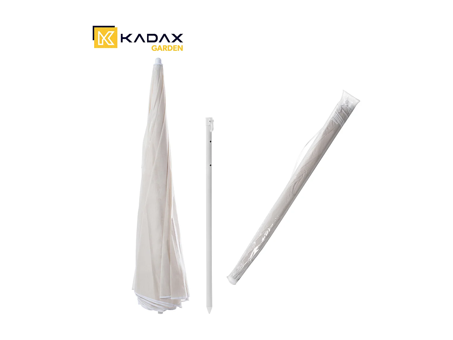 Parasol rond KADAX, 220 x 142-224 cm, parasol de terrasse, brise-vue, parasol réglable en hauteur pour balcon, jardin, terrasse, piscine et plage, écru