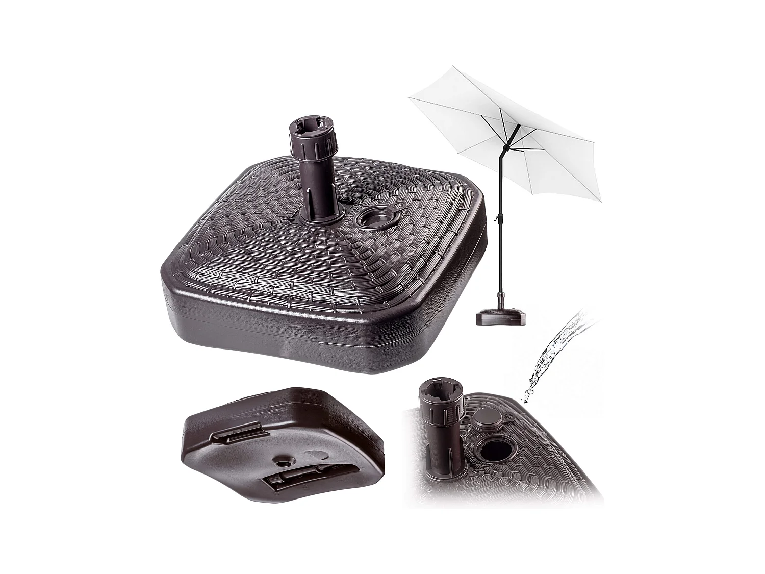 KADAX Sonnenschirmständer, runder Schirmständer, Sonnenschirmhalter befüllbar mit Sand, Wasser oder Kies, Ständer aus Kunststoff für Garten, Terrasse, Strand