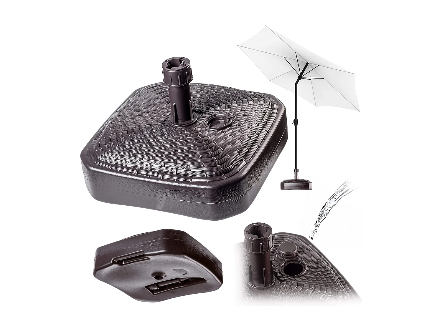 Suporte para guarda-sol KADAX, suporte redondo para guarda-sol, suporte para guarda-sol que pode ser enchido com areia, água ou cascalho, suporte de plástico para