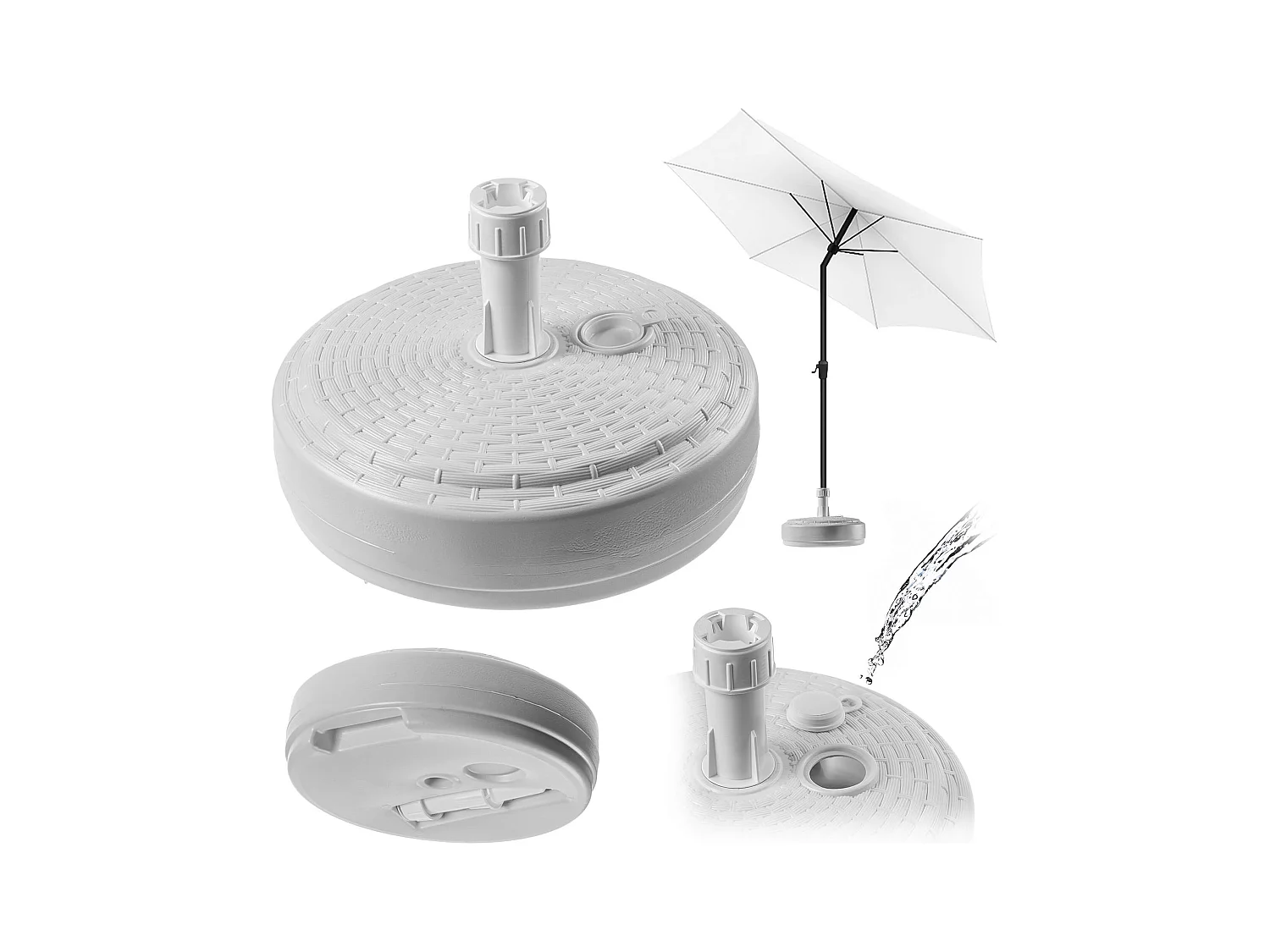 KADAX Sonnenschirmständer, runder Schirmständer, Sonnenschirmhalter befüllbar mit Sand, Wasser oder Kies, Ständer aus Kunststoff für Garten, Terrasse, Strand