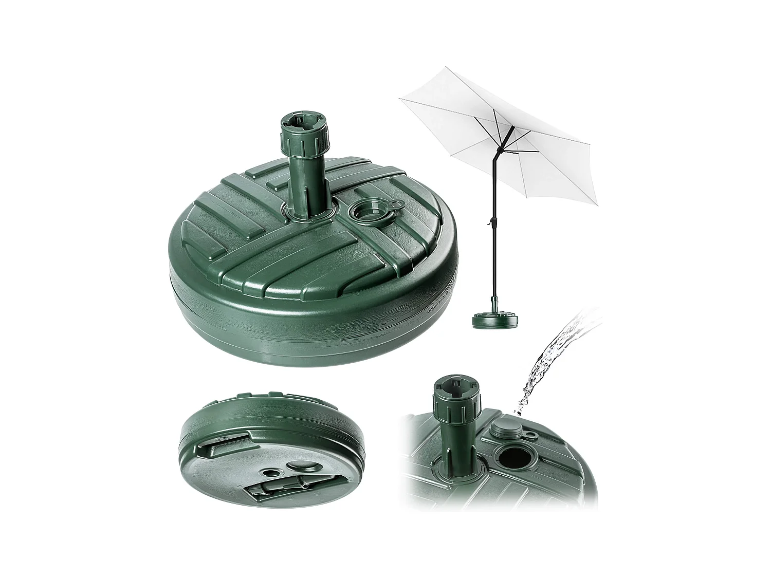 KADAX Sonnenschirmständer, runder Schirmständer, Sonnenschirmhalter zum Befüllen mit Sand, Wasser oder Kies, Ständer aus Kunststoff für Garten, Terrasse, Strand