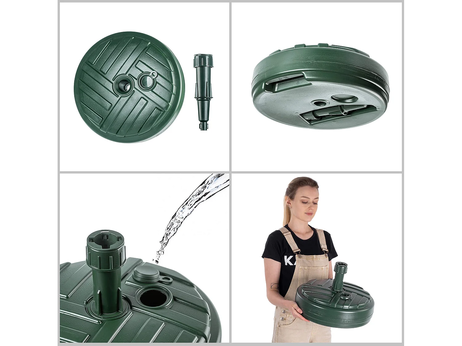 Pied de parasol KADAX, pied de parasol rond, support de parasol à remplir de sable, d'eau ou de gravier, pied en plastique pour jardin, terrasse, plage (version 1,