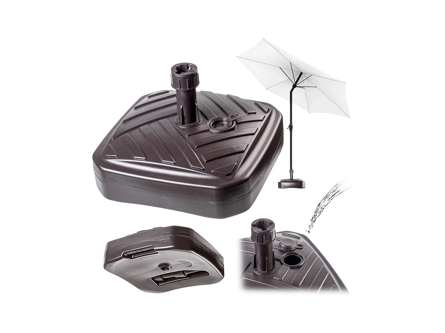 Pied de parasol KADAX, pied de parasol rond, support de parasol remplissable de sable, d'eau ou de gravier, pied en plastique pour jardin, terrasse, plage (version