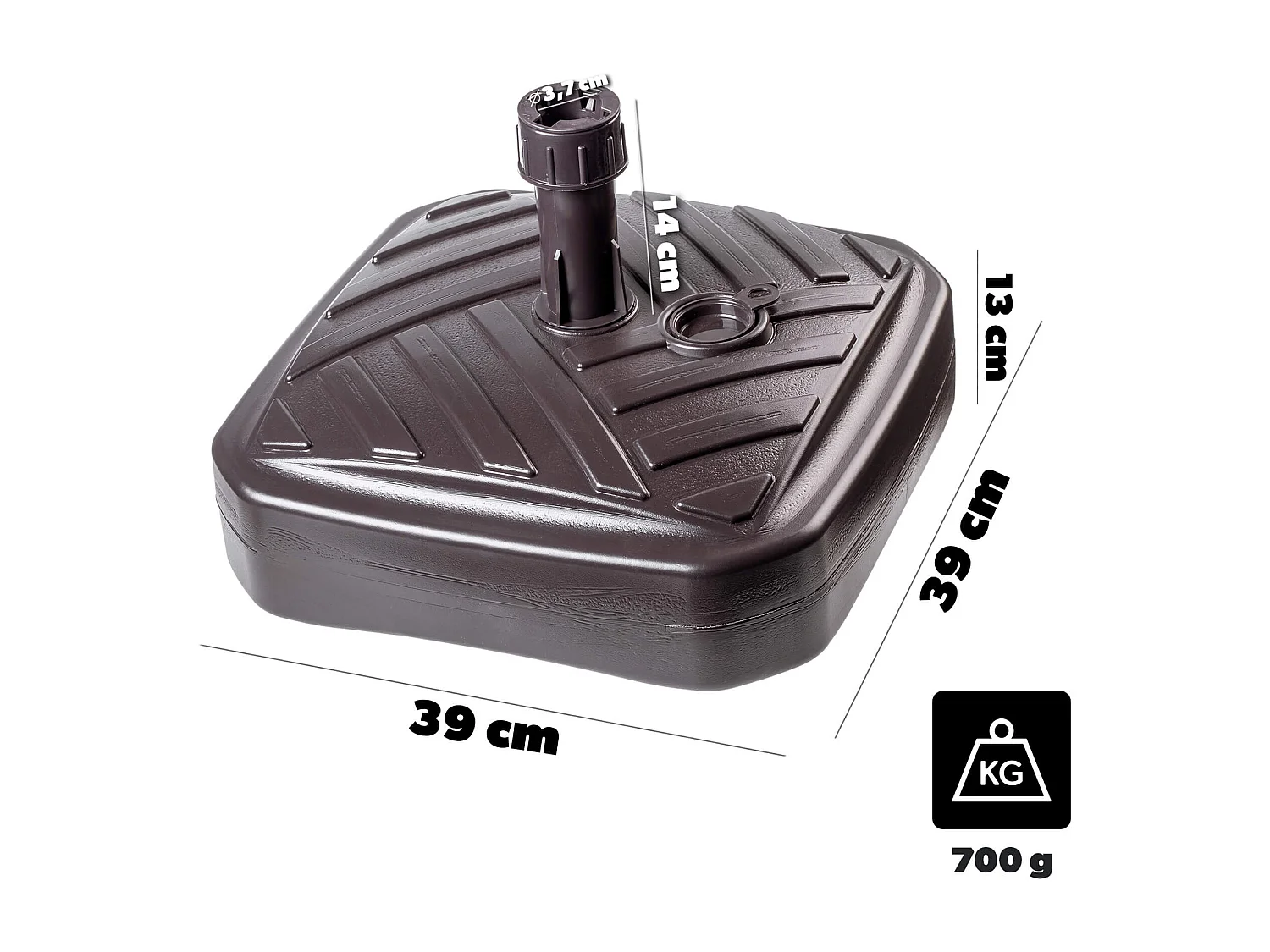 Pied de parasol KADAX, pied de parasol rond, support de parasol remplissable de sable, d'eau ou de gravier, pied en plastique pour jardin, terrasse, plage (version