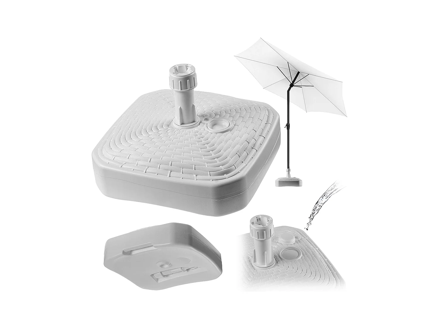 Pied de parasol KADAX, pied de parasol rond, support de parasol remplissable de sable, d'eau ou de gravier, pied en plastique pour jardin, terrasse, plage (version