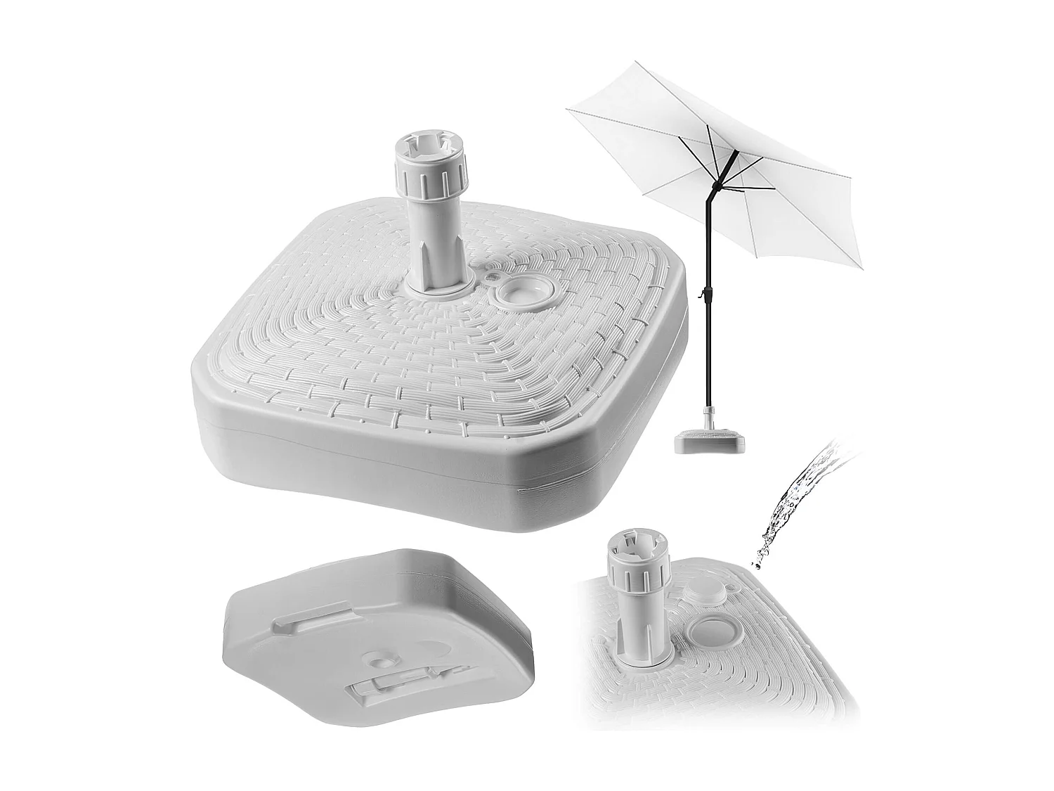 Pied de parasol KADAX, pied de parasol rond, support de parasol remplissable de sable, d'eau ou de gravier, pied en plastique pour jardin, terrasse, plage (version