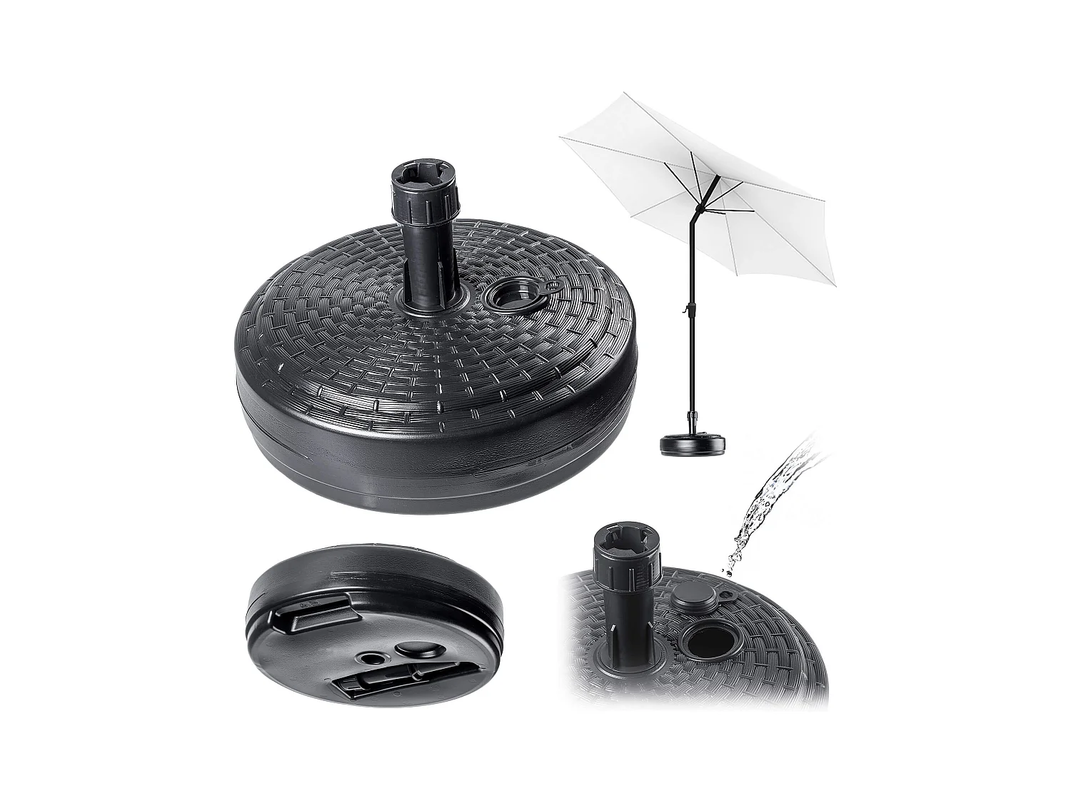 Pied de parasol KADAX, pied de parasol rond, support de parasol à remplir de sable, d'eau ou de gravier, pied en plastique pour jardin, terrasse, plage (version 2,