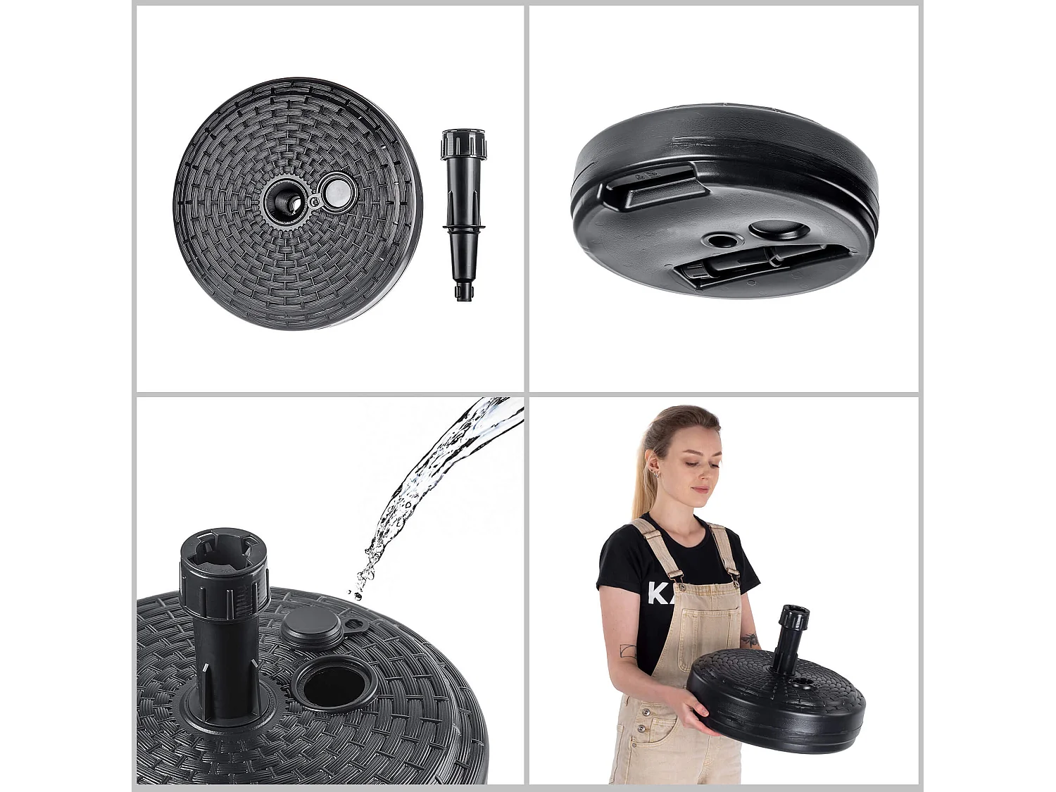 Pied de parasol KADAX, pied de parasol rond, support de parasol à remplir de sable, d'eau ou de gravier, pied en plastique pour jardin, terrasse, plage (version 2,