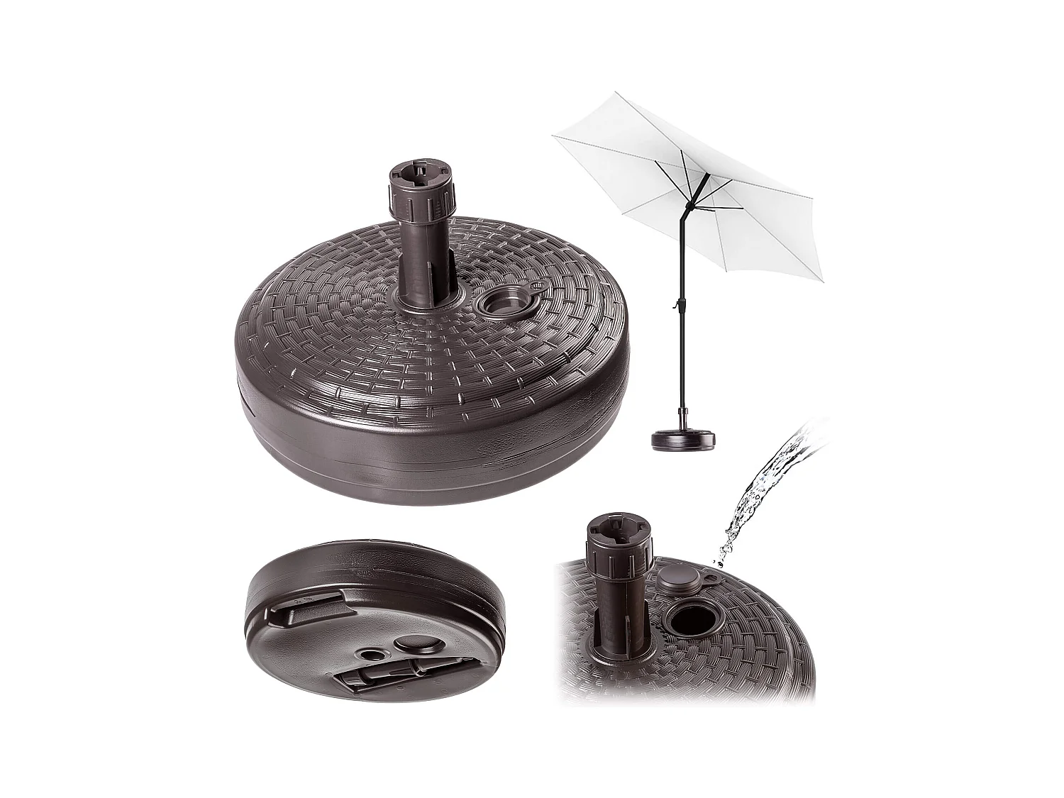 Pied de parasol KADAX, pied de parasol rond, support de parasol pouvant être rempli de sable, d'eau ou de gravier, pied en plastique pour jardin, terrasse, plage