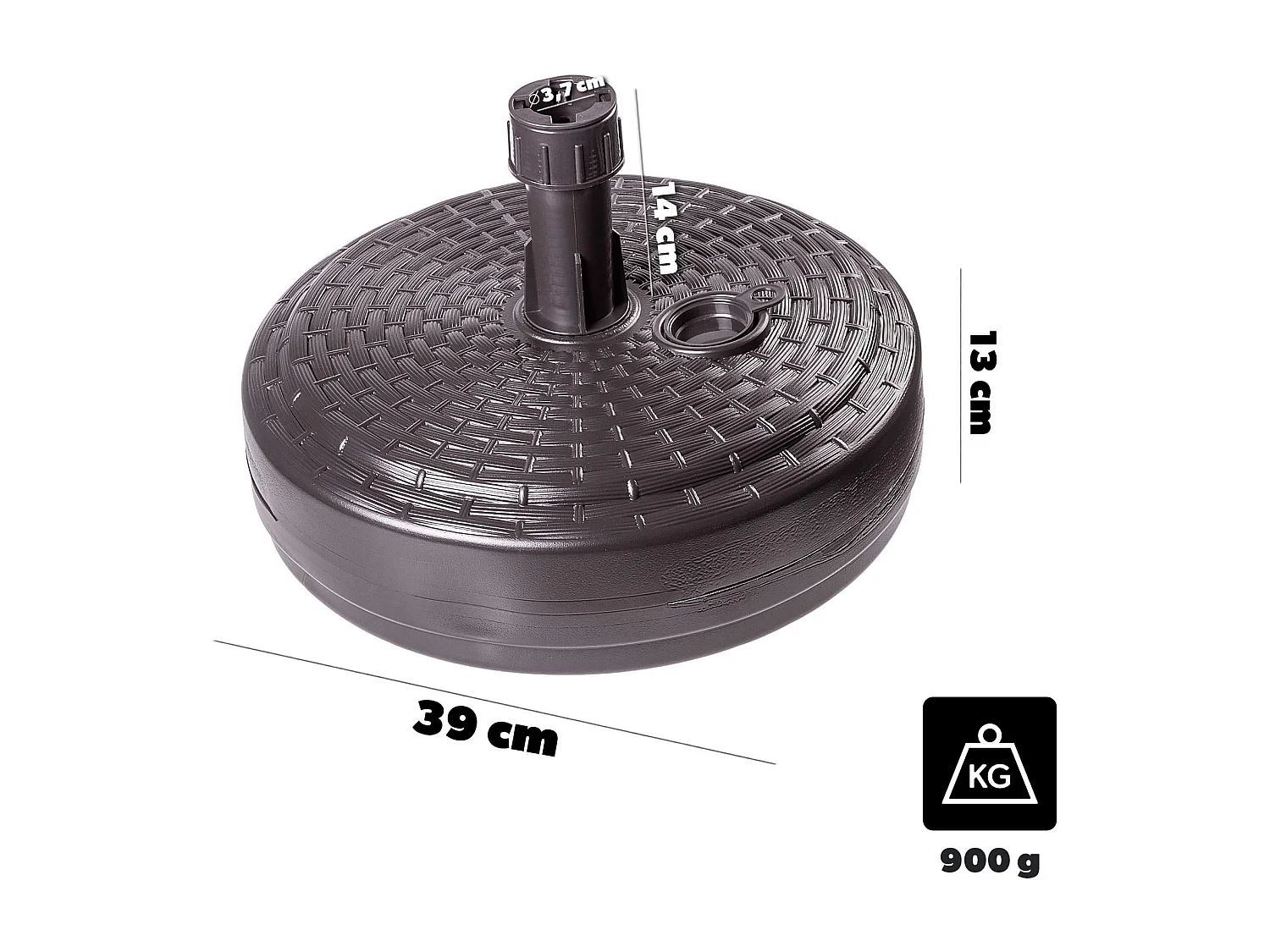 Pied de parasol KADAX, pied de parasol rond, support de parasol pouvant être rempli de sable, d'eau ou de gravier, pied en plastique pour jardin, terrasse, plage