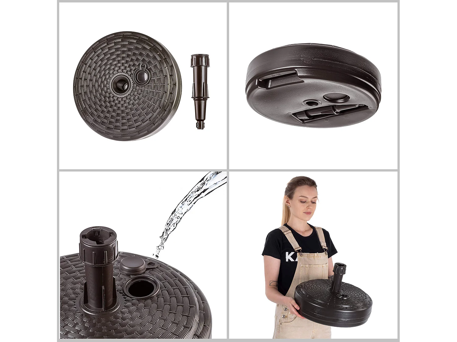 Pied de parasol KADAX, pied de parasol rond, support de parasol pouvant être rempli de sable, d'eau ou de gravier, pied en plastique pour jardin, terrasse, plage