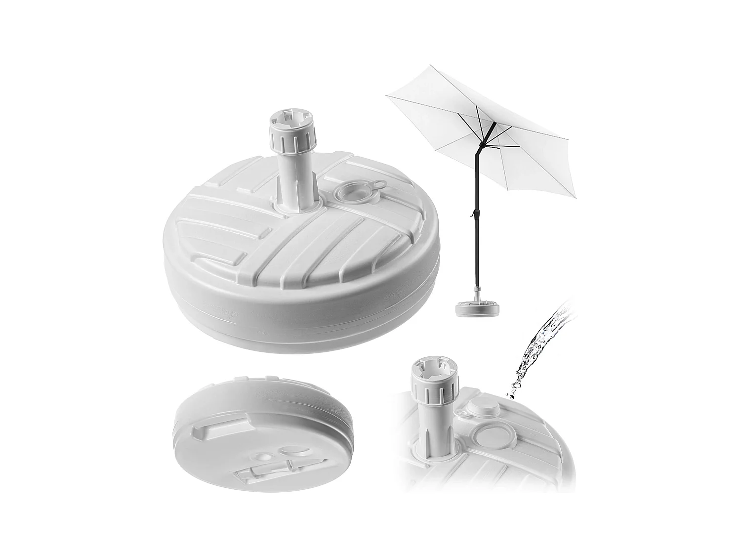 KADAX Podstawa pod parasol ogrodowy Solero w paski okrągła biała