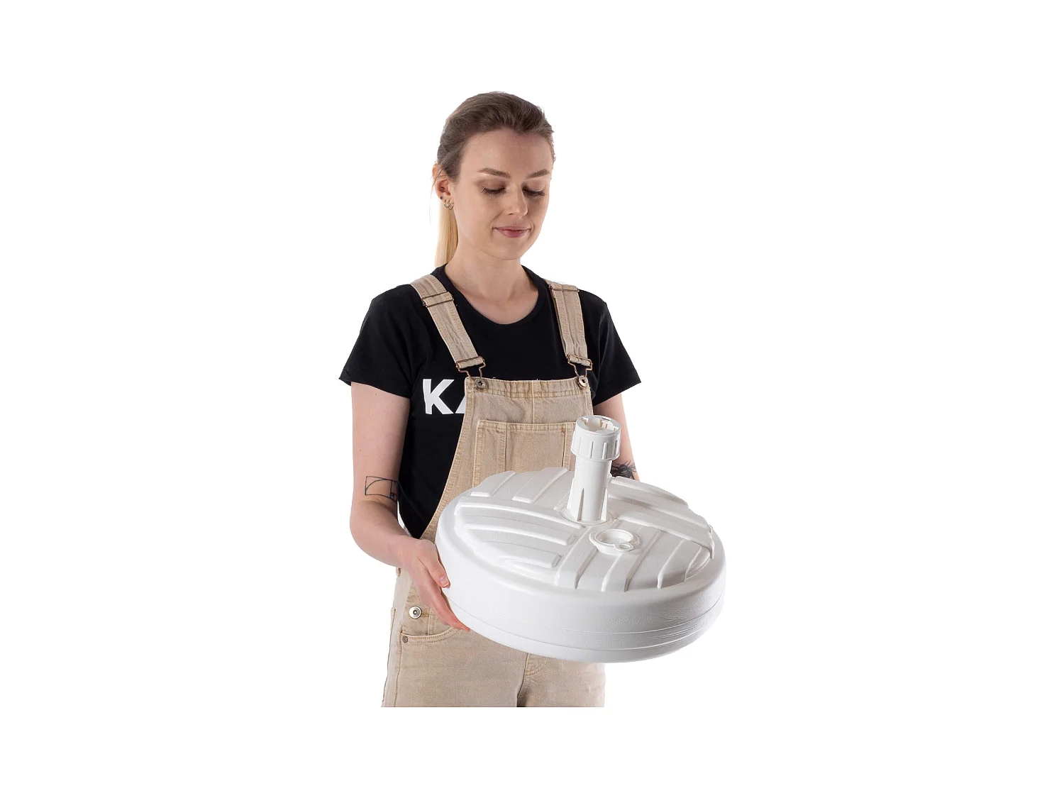 KADAX Podstawa pod parasol ogrodowy Solero w paski okrągła biała