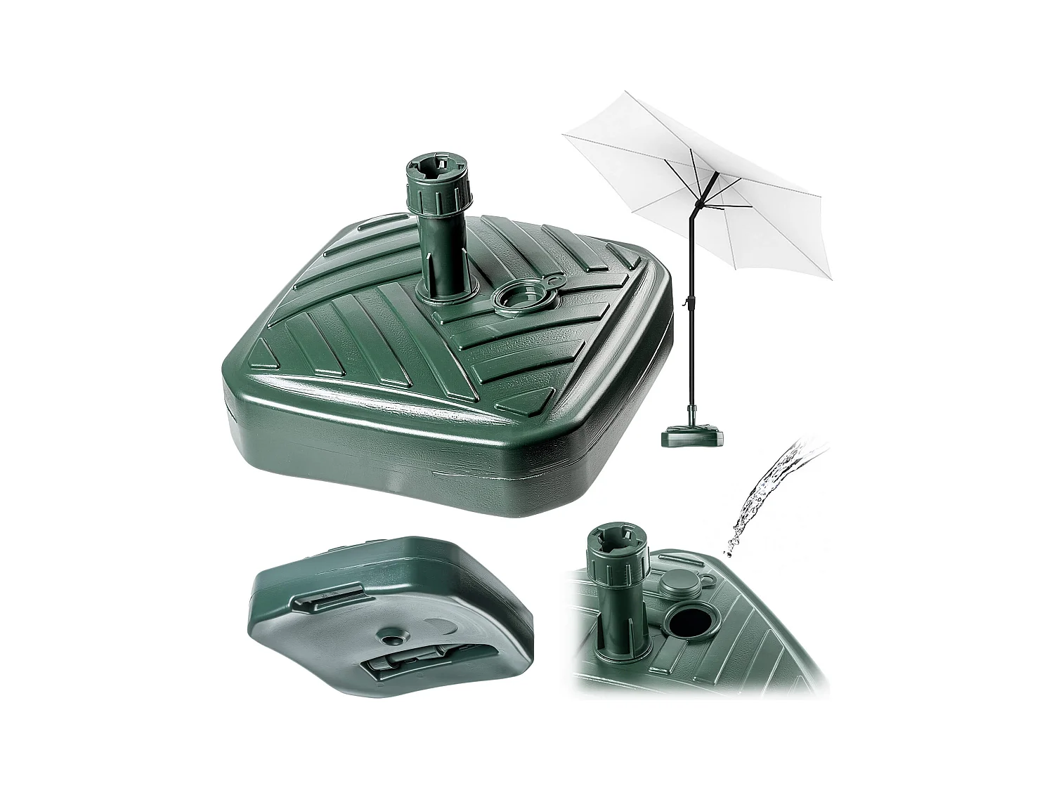 Pied de parasol KADAX, pied de parasol rond, support de parasol remplissable de sable, d'eau ou de gravier, pied en plastique pour jardin, terrasse, plage (version