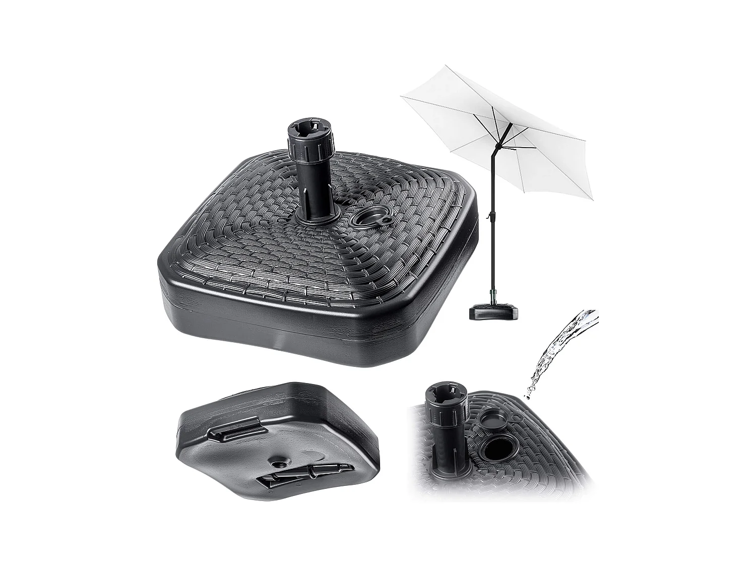 Pied de parasol KADAX, pied de parasol rond, support de parasol remplissable de sable, d'eau ou de gravier, pied en plastique pour jardin, terrasse, plage (version