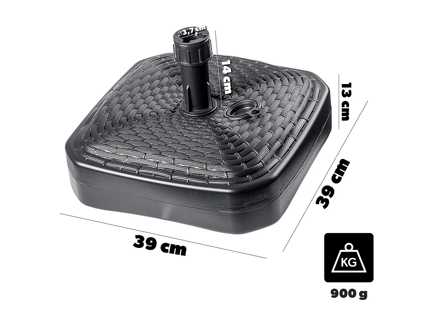 Pied de parasol KADAX, pied de parasol rond, support de parasol remplissable de sable, d'eau ou de gravier, pied en plastique pour jardin, terrasse, plage (version