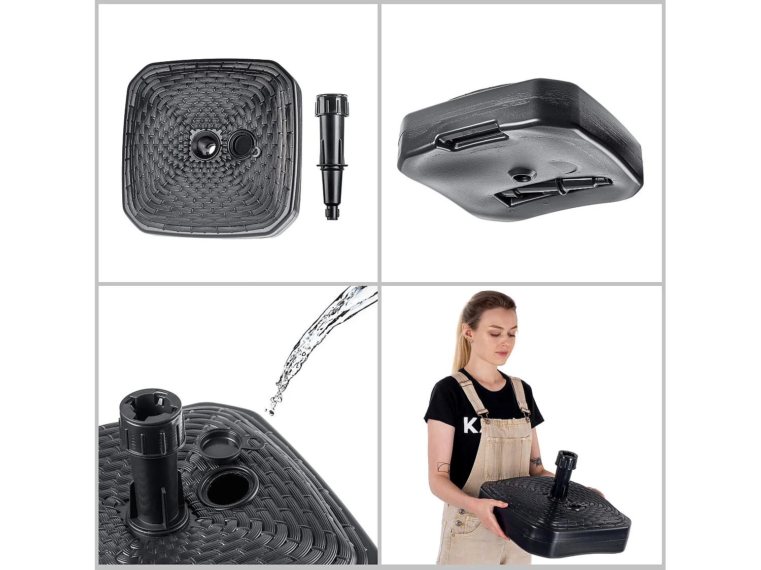 Pied de parasol KADAX, pied de parasol rond, support de parasol remplissable de sable, d'eau ou de gravier, pied en plastique pour jardin, terrasse, plage (version