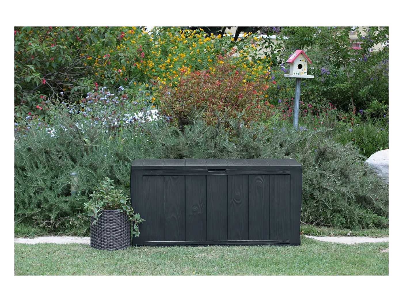 Coffre de rangement Keter Sherwood aspect bois, graphite, 270 L